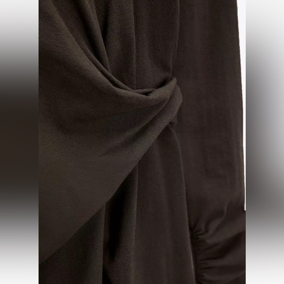 NWT Zara wool blend gathered dress with long sleeves. Dark olive/brown. Small - Picture 3 of 14